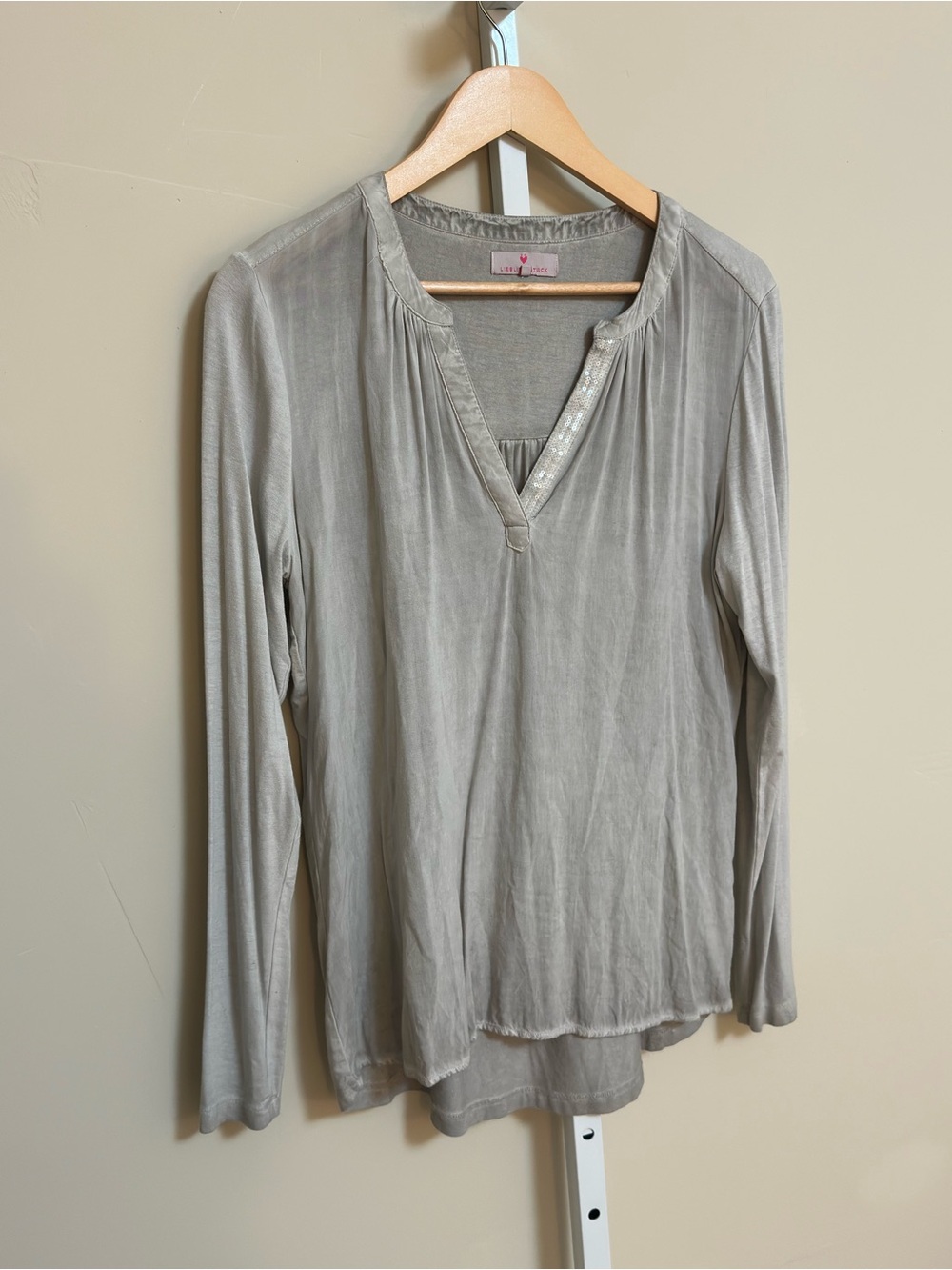 Lieblingsstück M Gray Sequin Placket Long Sleeve Tunic Top Boho